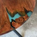 Dining round table made from walnut tree slab and epoxy resin - Image 6